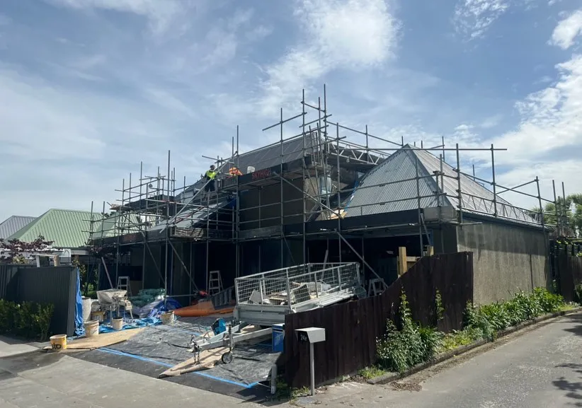 Scaffolding on a large commercial roofing project